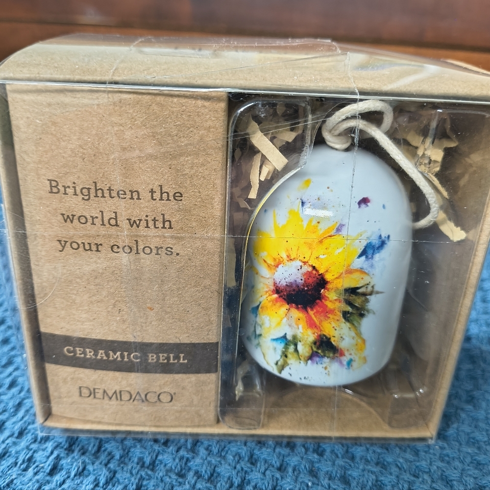DEMDACO Dean Crouser Ceramic Sunflower Mini Bell Watercolor Art